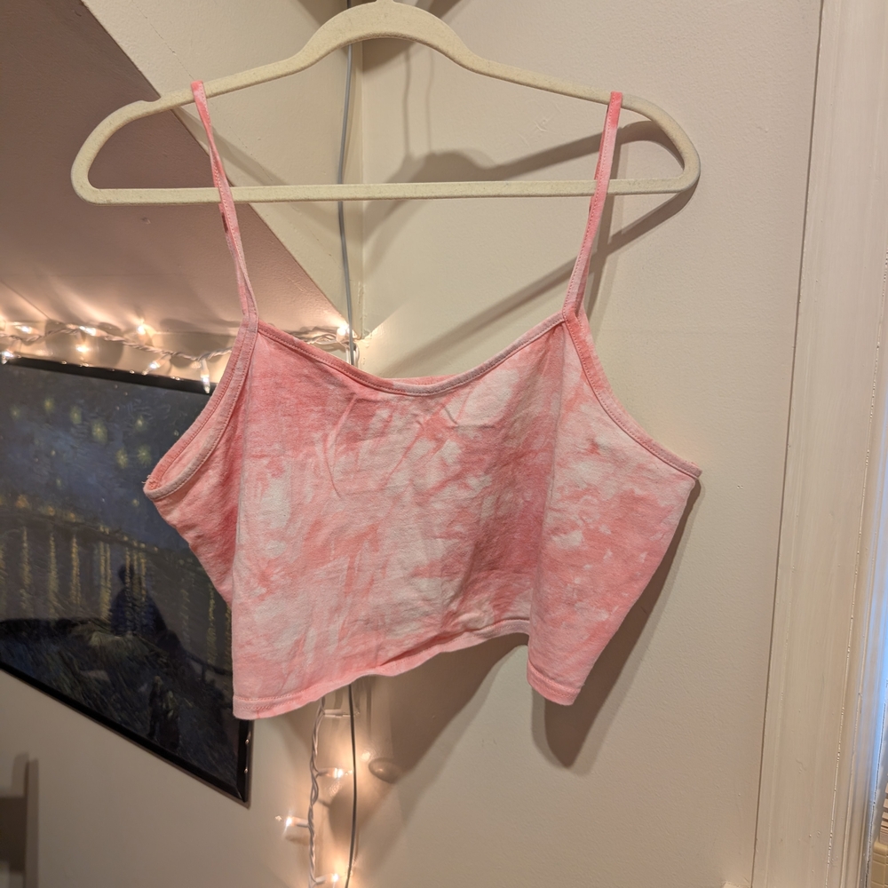 Pink Tie-Dye Spaghetti Strap Crop Top